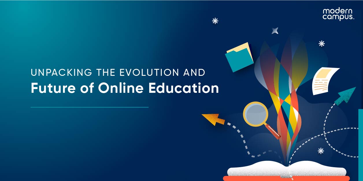 graphic image that says 'Unpacking the Evolution and Future of Online Education'